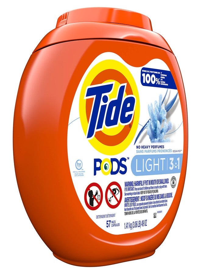 Tide PODS Light Laundry Detergent Pacs, 57 Count, Ocean Mist Scent, Powerful Clean with a Light and Lasting Scent - Image 4