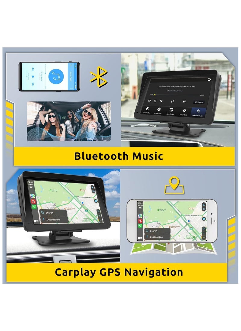 7-Inch Portable Car Stereo with Wireless Apple CarPlay & Android Auto, Bluetooth Hands-Free Car Radio, Touch Screen Display with Voice Control, Maps Navigation, Mirror Link, TF Card & AUX, Compatible with All Cars