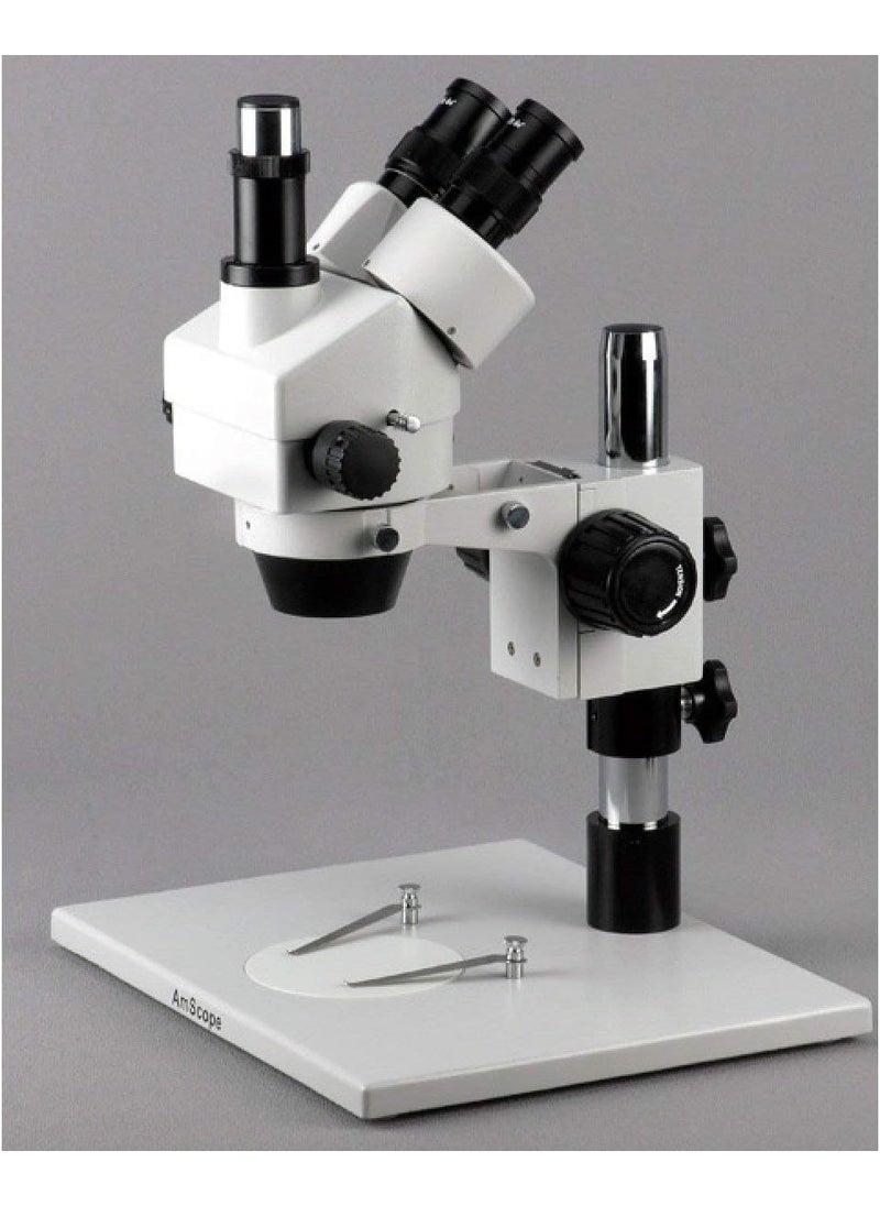 AmScope AmScope SM1TZ Professional Trinocular Stereo Zoom Microscope WH10x Eyepieces 35X90X Magnification 07X45X Zoom Objective Ambient Lighting Large PillarStyle Table Stand Includes 05X and 20X Barlow Lenses  - Image 3