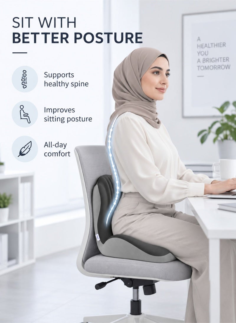 XiuWoo Memory Foam Seat Cushion with Lumbar Support, Ergonomic L-Shaped Car & Office Chair Cushion for Long Sitting, Orthopedic Coccyx Pillow for Sciatica & Back Pain Relief for Truck Drivers, Gaming & Home - Image 3