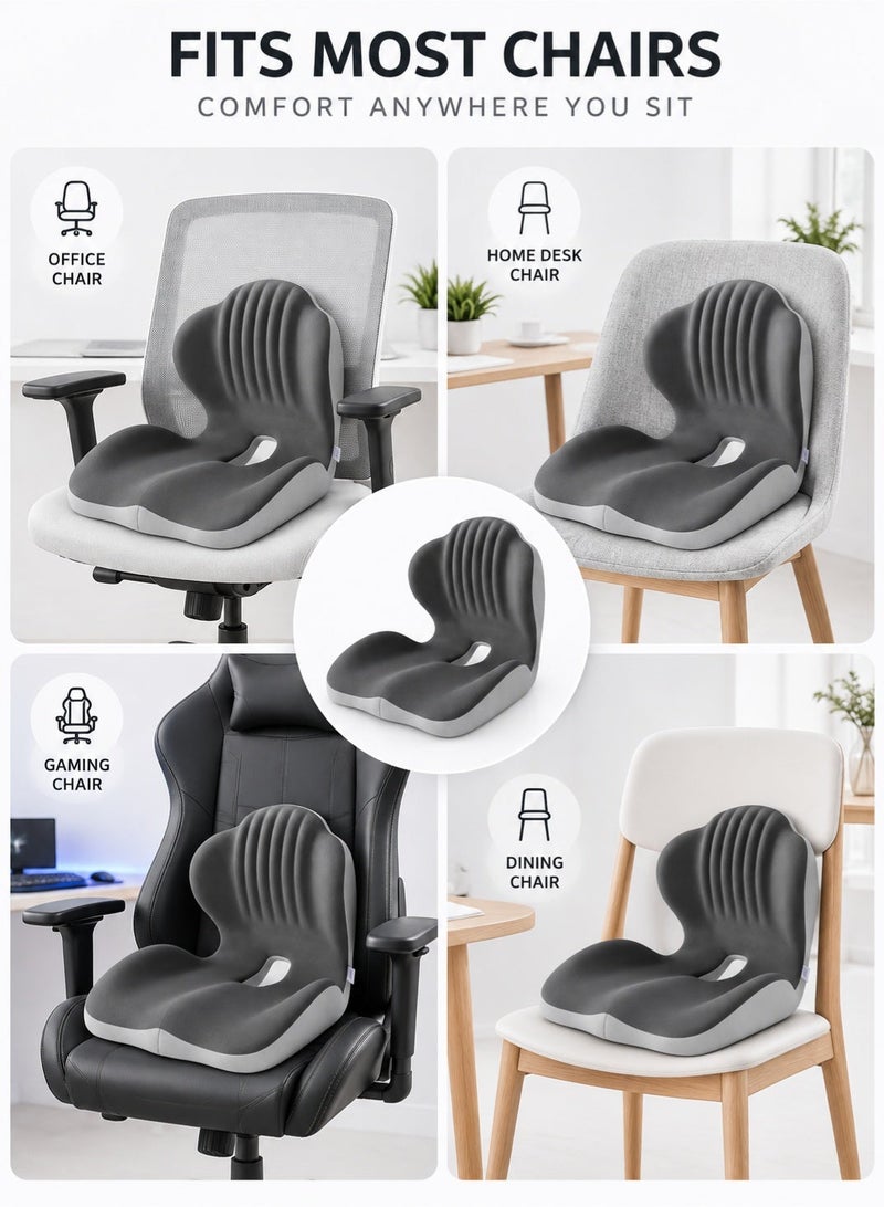 XiuWoo Memory Foam Seat Cushion with Lumbar Support, Ergonomic L-Shaped Car & Office Chair Cushion for Long Sitting, Orthopedic Coccyx Pillow for Sciatica & Back Pain Relief for Truck Drivers, Gaming & Home - Image 4