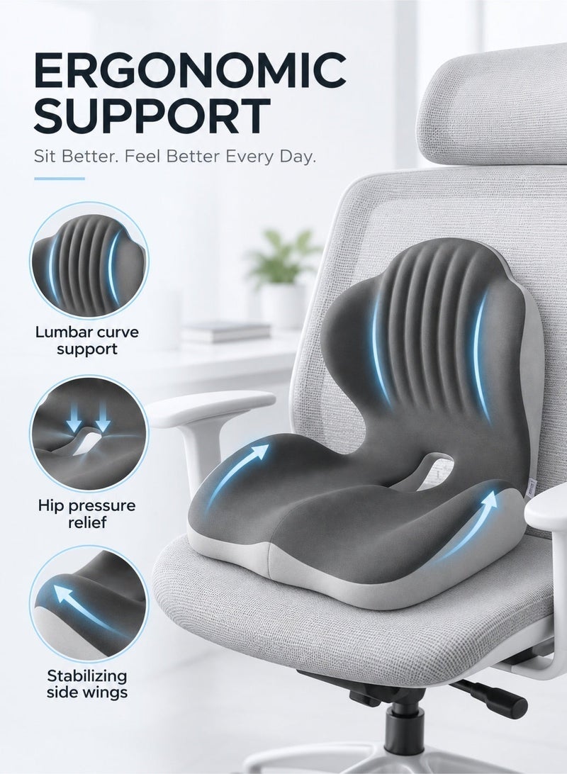 XiuWoo Memory Foam Seat Cushion with Lumbar Support, Ergonomic L-Shaped Car & Office Chair Cushion for Long Sitting, Orthopedic Coccyx Pillow for Sciatica & Back Pain Relief for Truck Drivers, Gaming & Home - Image 5