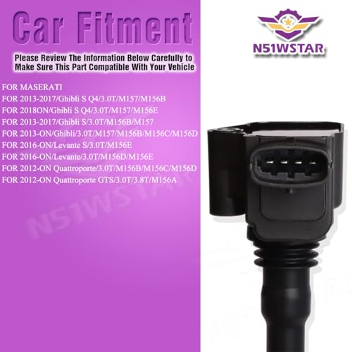 N51WSTAR IGNITION COIL PACK 000288233 SET OF 1 COMPATIBLE WITH MASERATI Ghibli S Q4 Ghibli S Ghibli Levante S Levante Quattroporte Quattroporte GTS 3.0T 3.8T/M156/M157 - Image 5