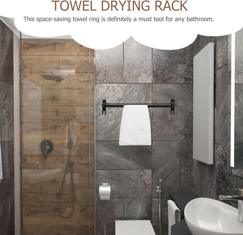 Garneck Double Towel Rack 58cm Wall-Mount Or Self-Adhesive Bathroom and Kitchen Towel Holder Space Aluminum Bar with Dual Hooks for Organized Storage - Image 3