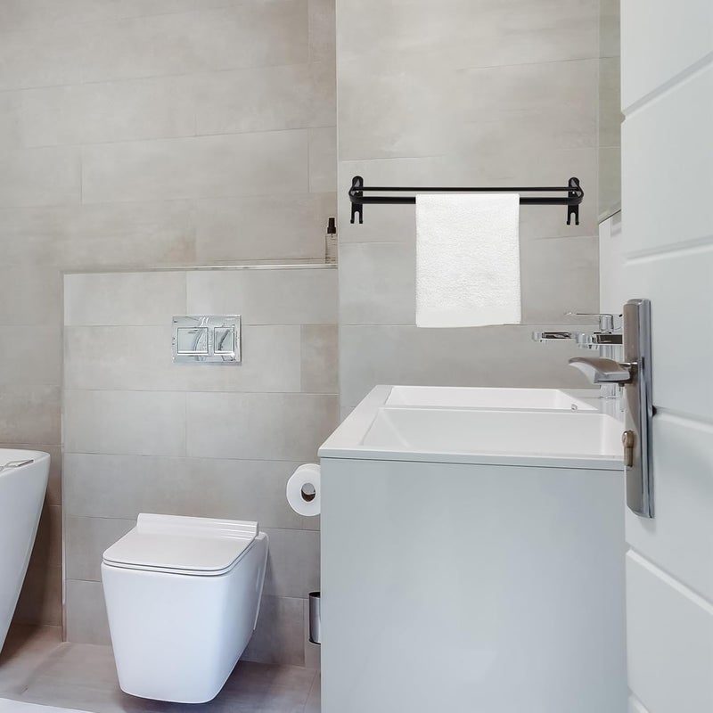 Garneck Double Towel Rack 58cm Wall-Mount Or Self-Adhesive Bathroom and Kitchen Towel Holder Space Aluminum Bar with Dual Hooks for Organized Storage - Image 5