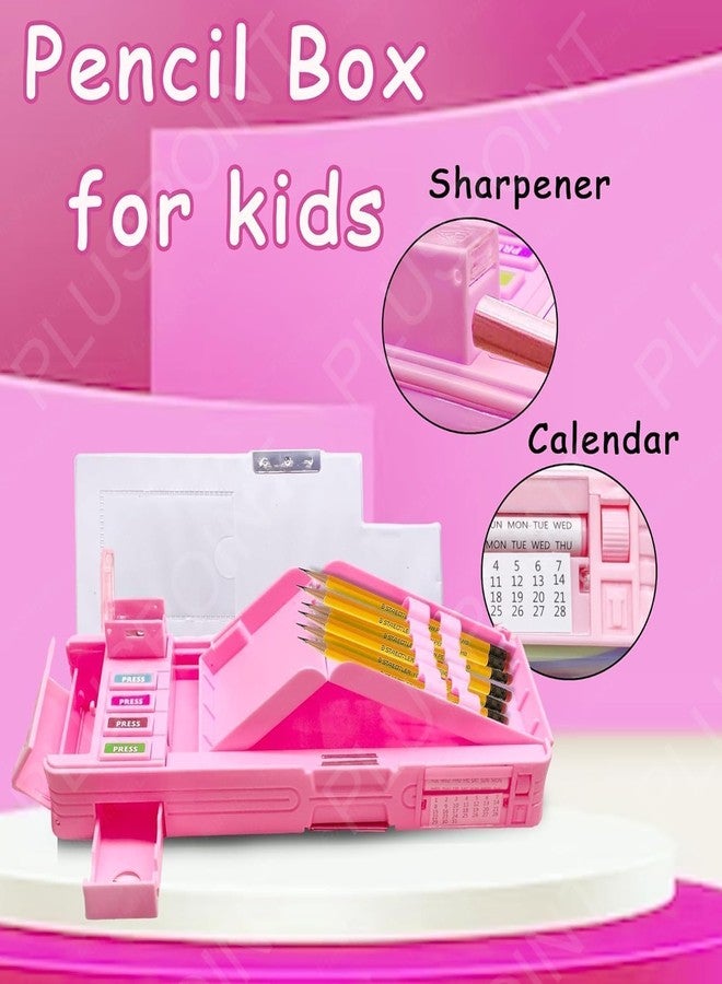PLUSPOINT Plastic Multifunctional Cute Unicorn School Pencil Case for Girls - Multi Compartment Button Operated Unicorn Compass Box, Stationary Items- Pencil Case & Geometry Box for Kids - Image 2