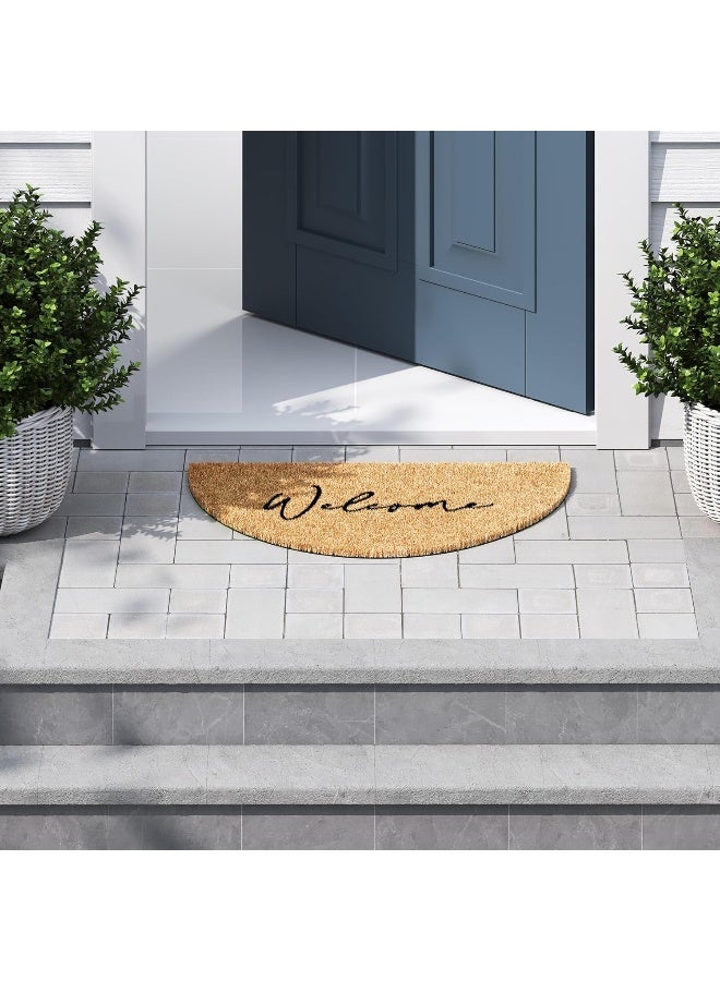 BARNYARD DESIGNS 'Welcome' Half Moon Doormat Welcome Mat For Outdoors, Large Front Door Entrance Mat, 30X17, Brown  - Image 3