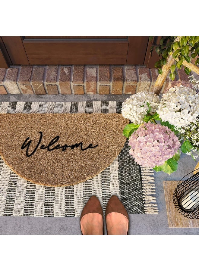 BARNYARD DESIGNS 'Welcome' Half Moon Doormat Welcome Mat For Outdoors, Large Front Door Entrance Mat, 30X17, Brown  - Image 4