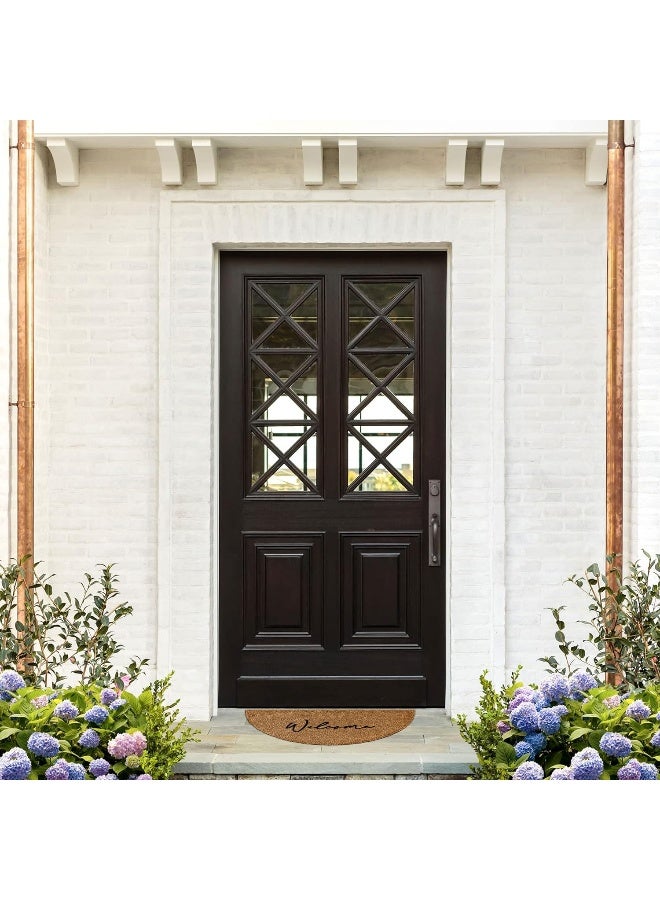 BARNYARD DESIGNS 'Welcome' Half Moon Doormat Welcome Mat For Outdoors, Large Front Door Entrance Mat, 30X17, Brown  - Image 1
