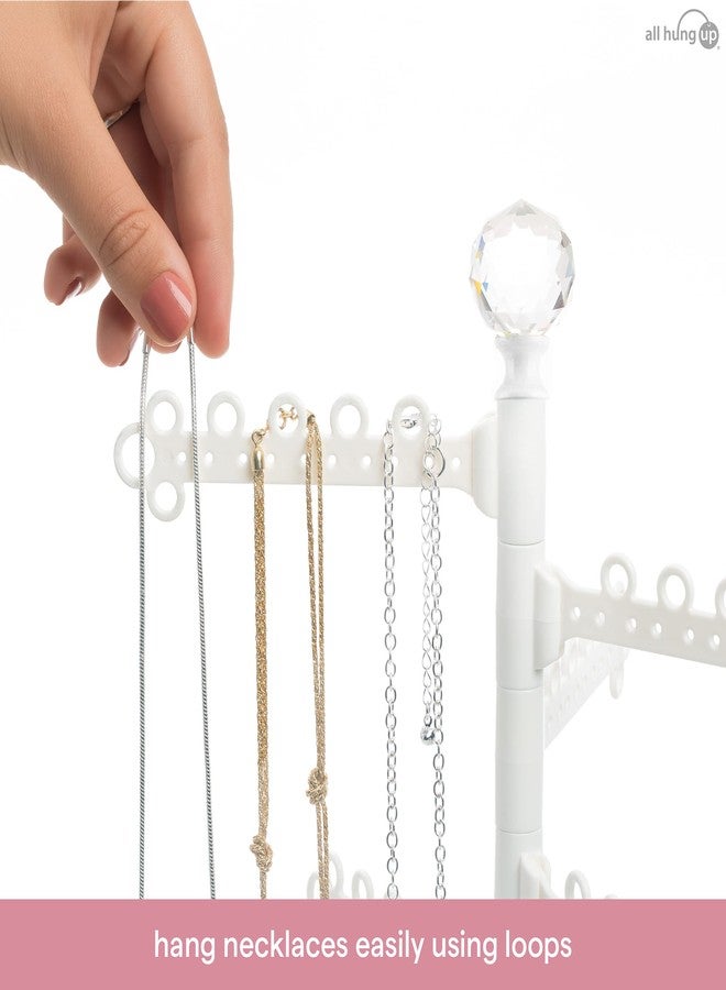 All Hung Up حامل تنظيم المجوهرات All Hung Up ذو 10 طبقات و15 بوصة، منظم أقراط بـ100 فتحة، منظم قلائد، حامل أساور، حامل خواتم، شجرة مجوهرات بفروع دوارة، وردي - Image 5
