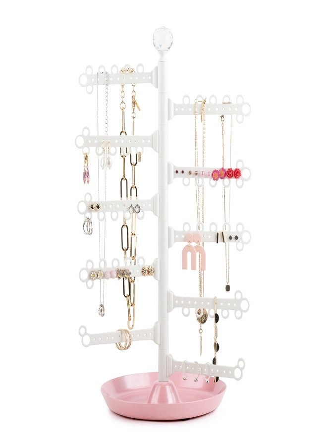 All Hung Up حامل تنظيم المجوهرات All Hung Up ذو 10 طبقات و15 بوصة، منظم أقراط بـ100 فتحة، منظم قلائد، حامل أساور، حامل خواتم، شجرة مجوهرات بفروع دوارة، وردي - Image 1