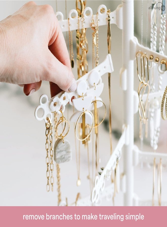 All Hung Up حامل تنظيم المجوهرات All Hung Up ذو 10 طبقات و15 بوصة، منظم أقراط بـ100 فتحة، منظم قلائد، حامل أساور، حامل خواتم، شجرة مجوهرات بفروع دوارة، وردي - Image 4
