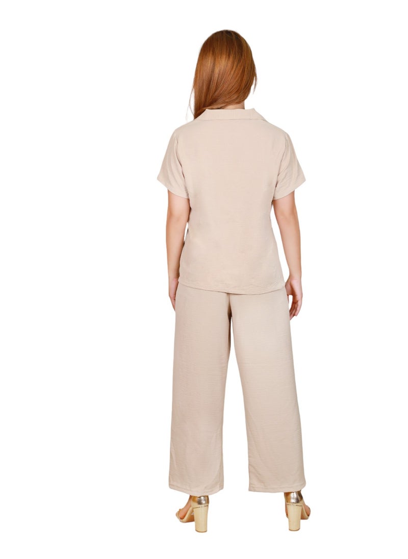 Veronica - Elegant Comfortable 2-Piece Co-ord Set -Beige - Image 1