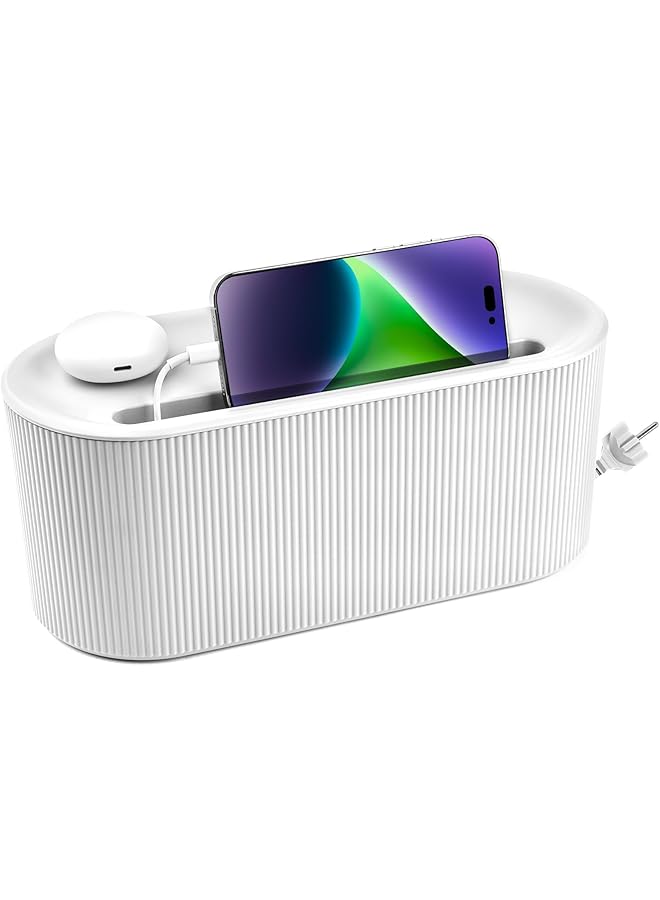 promass Small Cable Management Box, Extension Cord Organizer, Box Cord Hider, for Power Stripe Surge Protector Wire Management Concealer Cover Hider, for Desktop Home Office Kitchen (White) - Image 1