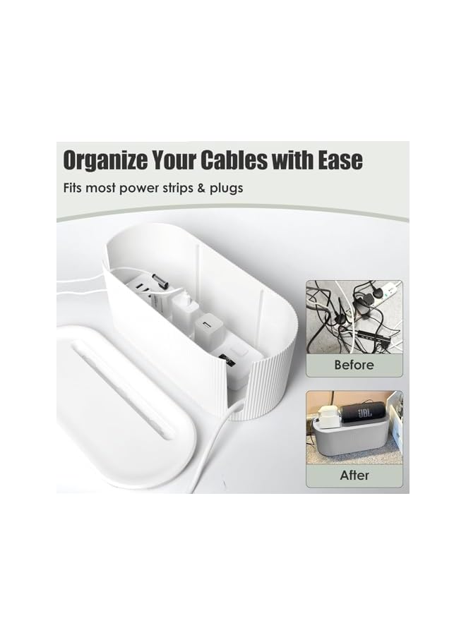 promass Small Cable Management Box, Extension Cord Organizer, Box Cord Hider, for Power Stripe Surge Protector Wire Management Concealer Cover Hider, for Desktop Home Office Kitchen (White) - Image 3