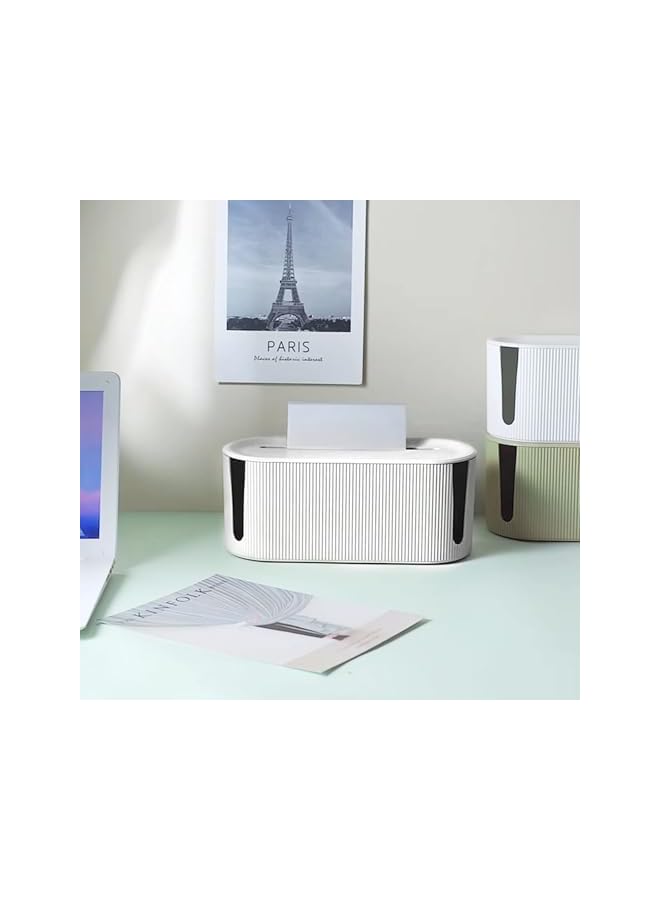 promass Small Cable Management Box, Extension Cord Organizer, Box Cord Hider, for Power Stripe Surge Protector Wire Management Concealer Cover Hider, for Desktop Home Office Kitchen (White) - Image 2