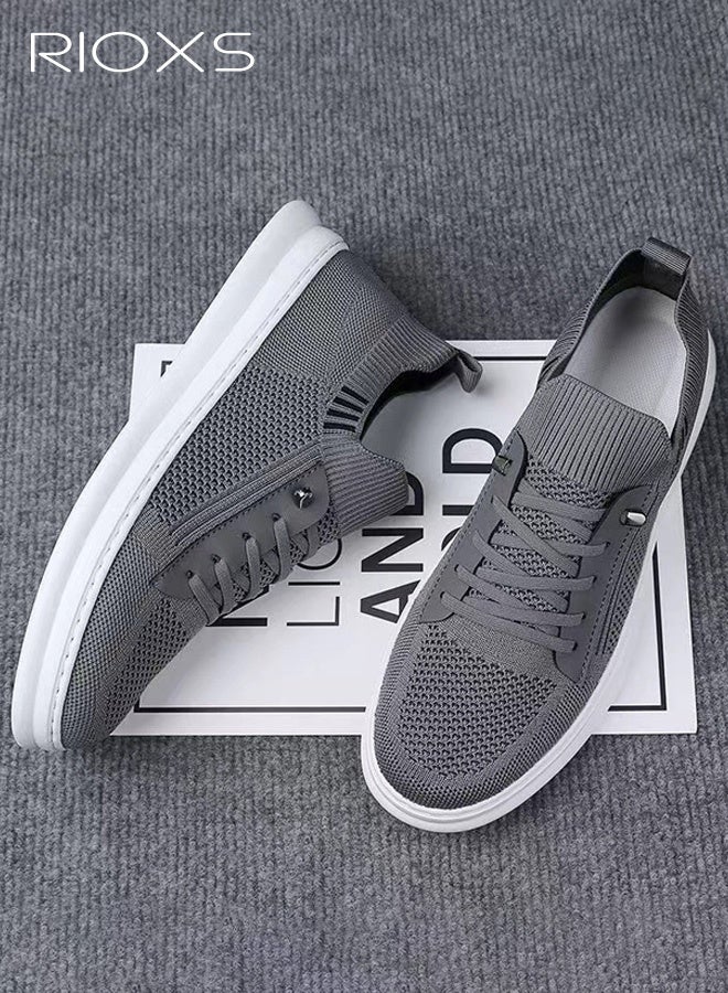 RIOXS Men's Breathable Mesh Knit Sneakers, Lightweight Casual Non-Slip Flat Sneakers, Everyday Round-Toe Slip-On Low-Top Sneakers, Moisture-Wicking Quick-Drying Durable and Stylish Sports Style for Light Outdoor Activities, Commuting, and Travel, Versatile Solid Gray - Image 5