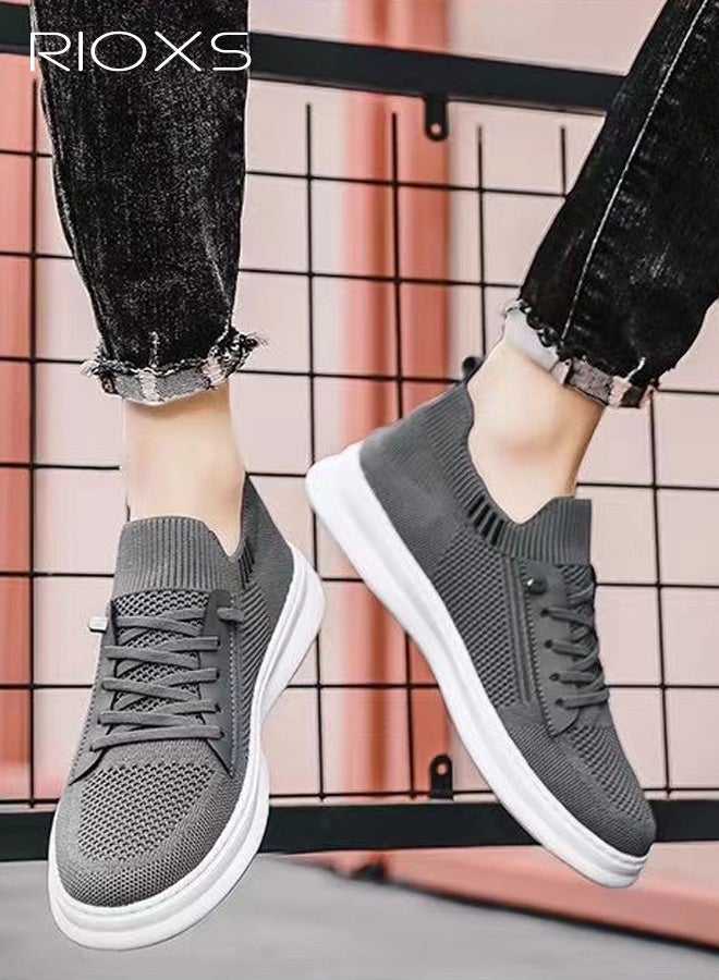 RIOXS Men's Breathable Mesh Knit Sneakers, Lightweight Casual Non-Slip Flat Sneakers, Everyday Round-Toe Slip-On Low-Top Sneakers, Moisture-Wicking Quick-Drying Durable and Stylish Sports Style for Light Outdoor Activities, Commuting, and Travel, Versatile Solid Gray - Image 4