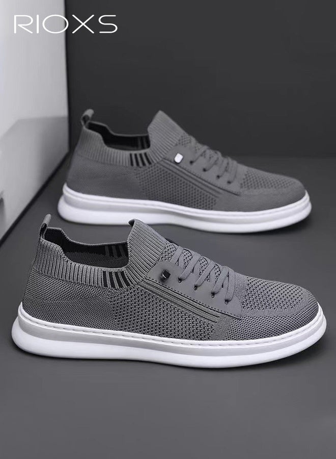 RIOXS Men's Breathable Mesh Knit Sneakers, Lightweight Casual Non-Slip Flat Sneakers, Everyday Round-Toe Slip-On Low-Top Sneakers, Moisture-Wicking Quick-Drying Durable and Stylish Sports Style for Light Outdoor Activities, Commuting, and Travel, Versatile Solid Gray - Image 3