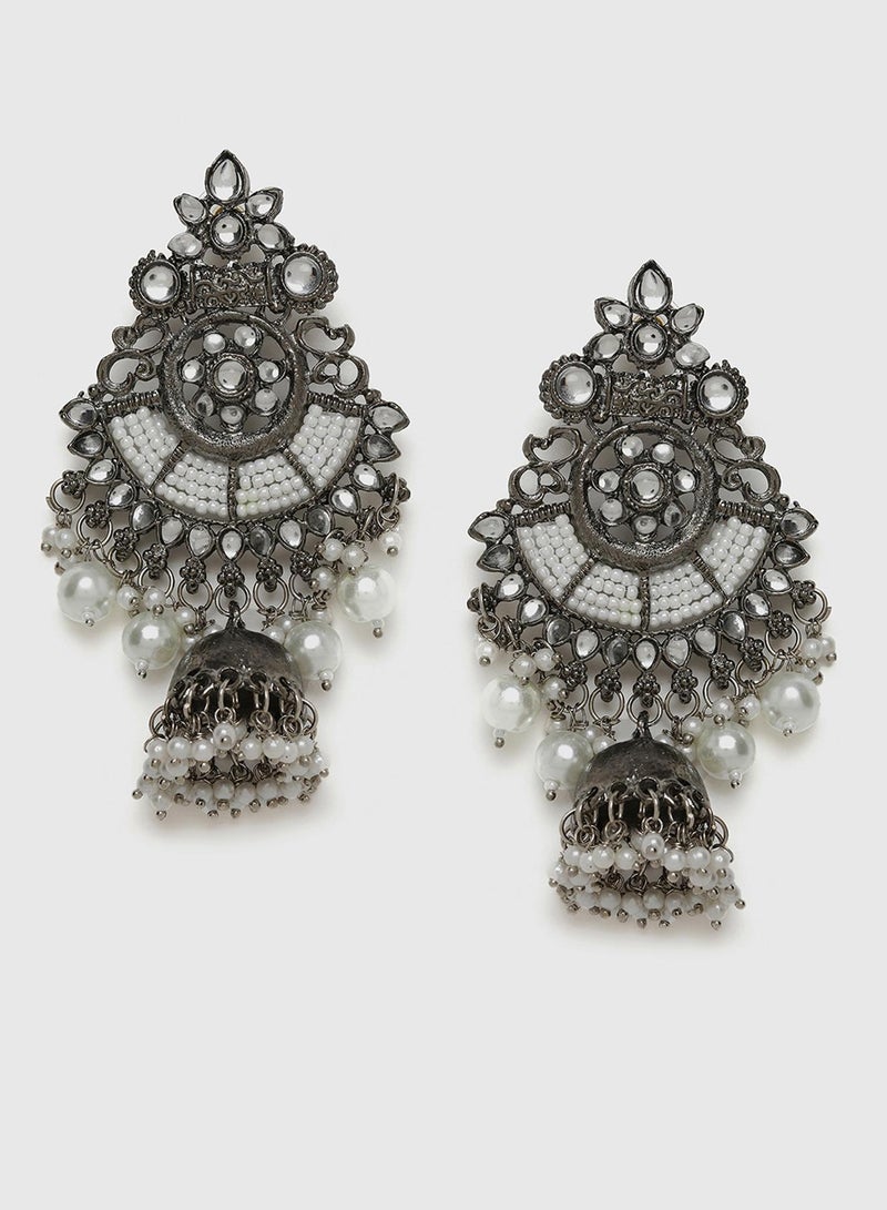SOHI White Oxidised Stone Artificial Drop Earring Jewellery - Image 1