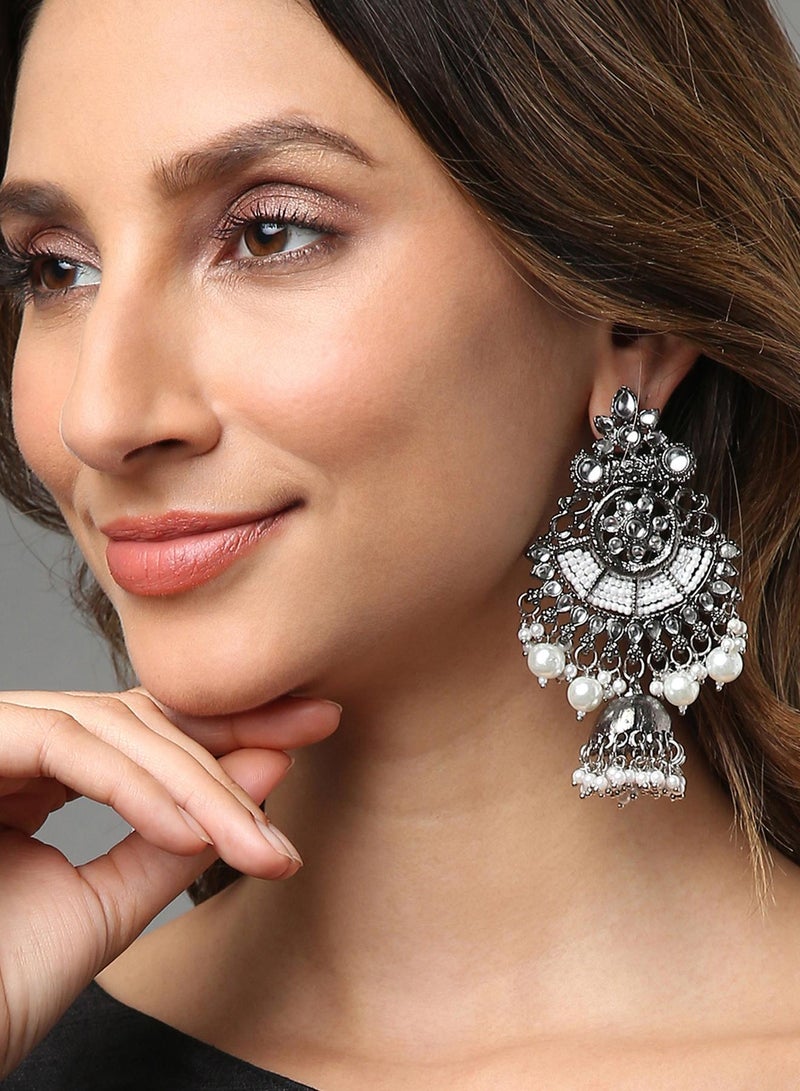 SOHI White Oxidised Stone Artificial Drop Earring Jewellery - Image 3