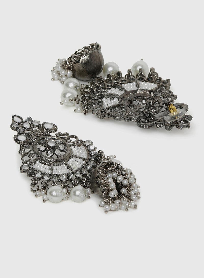 SOHI White Oxidised Stone Artificial Drop Earring Jewellery - Image 4
