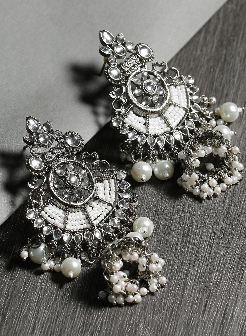 SOHI White Oxidised Stone Artificial Drop Earring Jewellery - Image 2