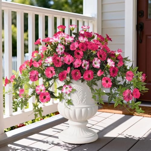 ZFProcess Artificial Fake Flowers Hanging Plants for Outdoor Spring Summer Decoration 2Pcs Faux Petunias Realistic Silk Flower UV Resistant No Fade for Home Outside Garden Balcony Yard Porch Indoor Rose Red - Image 1