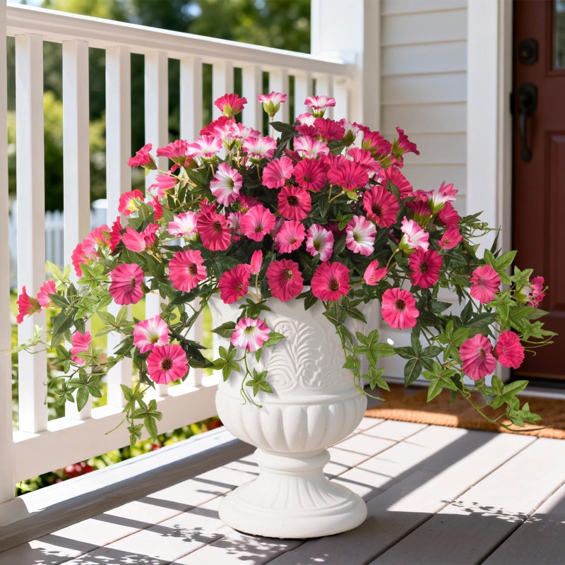 ZFProcess Artificial Fake Flowers Hanging Plants for Outdoor Spring Summer Decoration 2Pcs Faux Petunias Realistic Silk Flower UV Resistant No Fade for Home Outside Garden Balcony Yard Porch Indoor Rose Red - Image 2