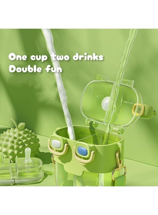 18oz Kids Water Bottle with Straw, Two-Layer Large Capacity Drink Cup for Boys and Girls, Cute School and Outdoor Travel Bottle, PP and PC Material (Lime Green) - Image 2