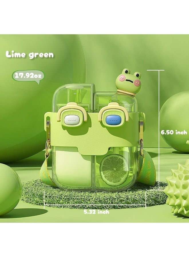 18oz Kids Water Bottle with Straw, Two-Layer Large Capacity Drink Cup for Boys and Girls, Cute School and Outdoor Travel Bottle, PP and PC Material (Lime Green) - Image 3