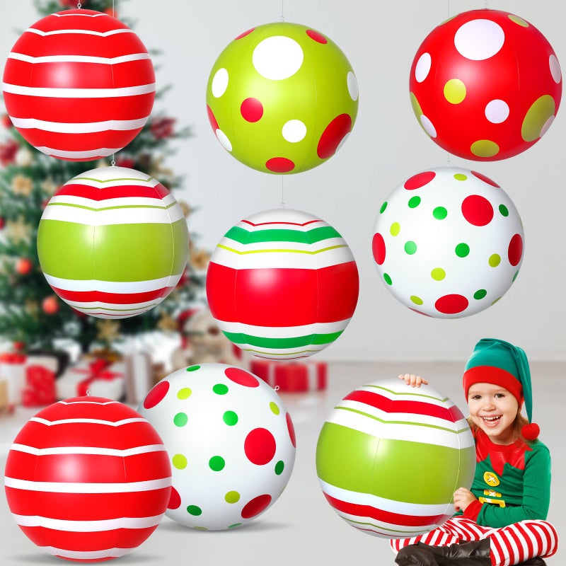 Jetec 12 Pcs 2416 Inch Giant PVC Christmas Inflatable Ball Outdoor Blow up Xmas Inflatables Ornaments Giant PVC Christmas Ornaments for Tree Yards Lawns Porch Garden Front Doors Holiday Decor24 Inch - Image 2