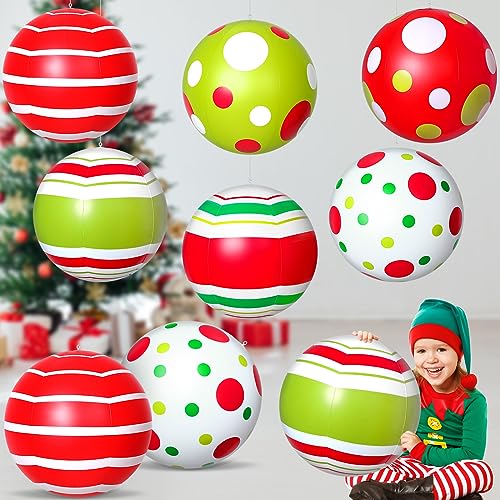 Jetec 12 Pcs 2416 Inch Giant PVC Christmas Inflatable Ball Outdoor Blow up Xmas Inflatables Ornaments Giant PVC Christmas Ornaments for Tree Yards Lawns Porch Garden Front Doors Holiday Decor24 Inch - Image 1
