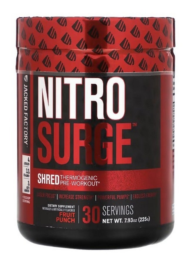 Jacked Factory Nitro Surge Shred Thermogenic Pre Workout Fruit Punch 7.93 oz. 225 g - Image 1