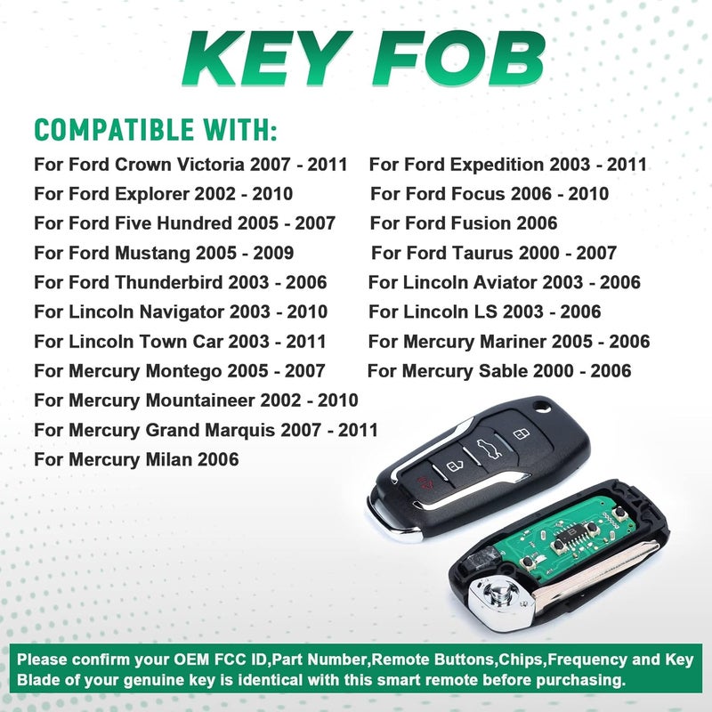 Beefunny Flip Remote Car Key Fob for Ford Lincoln Mercury - Image 4