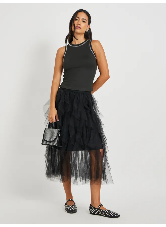 تايك تو Take Two Embellished Round Neck Sleeveless Top