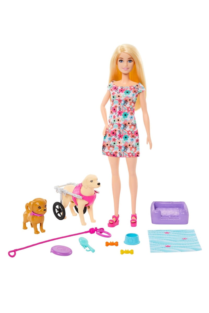 باربي دمية مع جرو لعبة وكلب على كرسي متحرك، بالإضافة إلى ملحقات الحيوانات الأليفة - Image 1