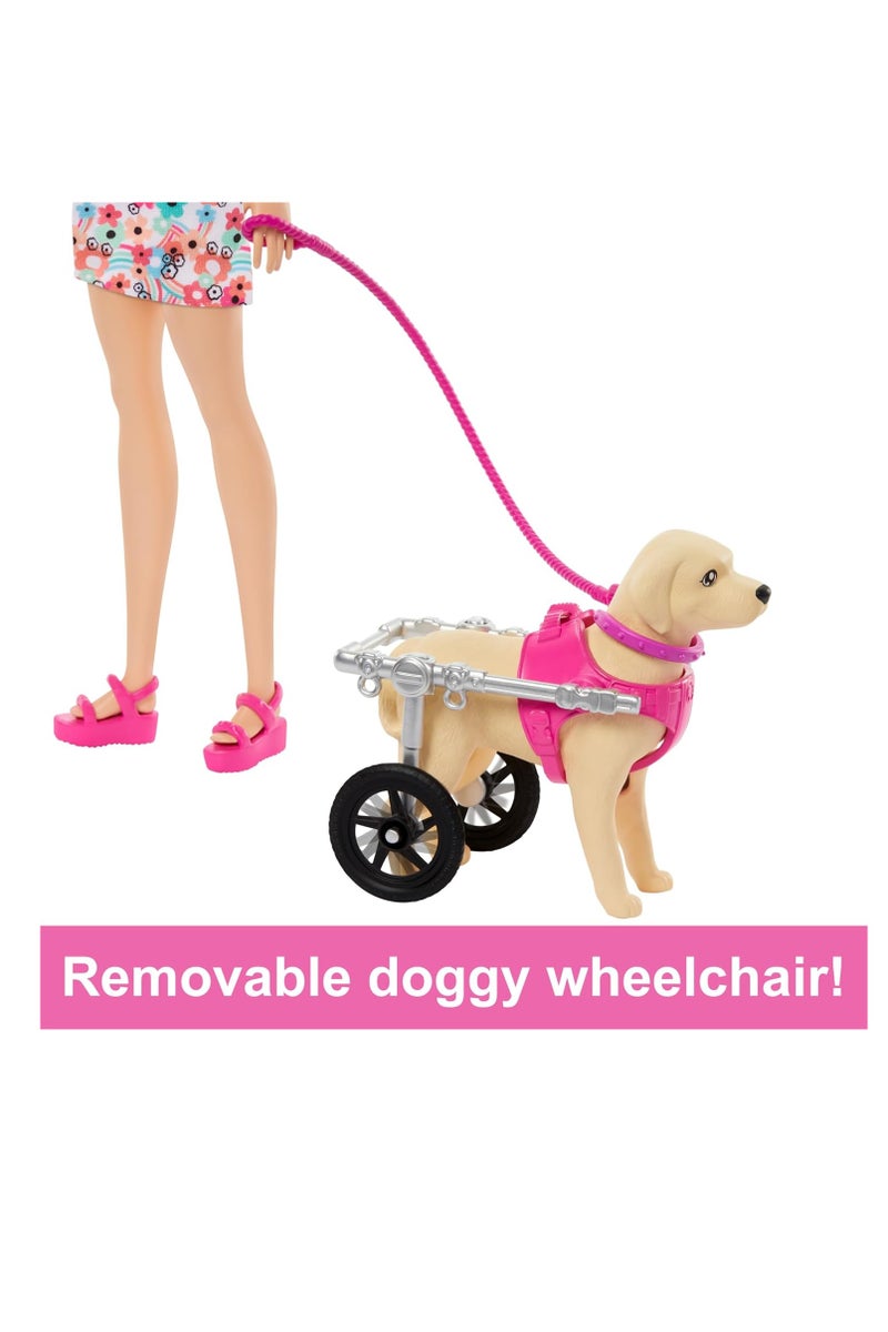 باربي دمية مع جرو لعبة وكلب على كرسي متحرك، بالإضافة إلى ملحقات الحيوانات الأليفة - Image 3