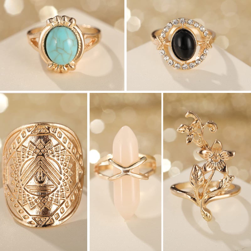 17mile 17 MILE 82 Pcs Vintage Gold Knuckle Rings Set for Women, Bohemian Stackable Joint Finger Rings, Retro Stone Crystal Stacking Midi Rings Pack (Gold) - Image 5