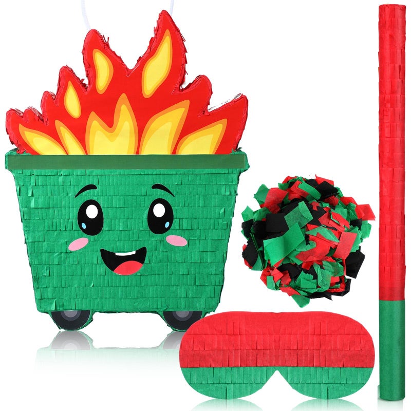 Soulchen Dumpster on Fire Piata 15 x 11 Inch Piata with Bat Blindfold Confetti and Stick for Birthday Party Baby Shower Photo Props Cinco De Mayo Fiesta Decoration Teens Adults Christmas Supplies - Image 3