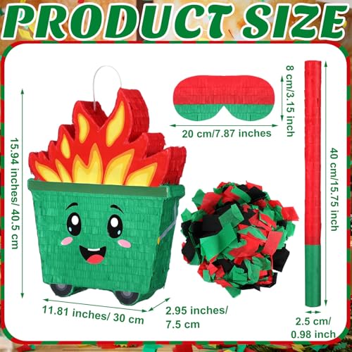 Soulchen Dumpster on Fire Piata 15 x 11 Inch Piata with Bat Blindfold Confetti and Stick for Birthday Party Baby Shower Photo Props Cinco De Mayo Fiesta Decoration Teens Adults Christmas Supplies - Image 5
