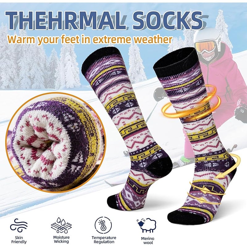 Eyean Women's Knee High Wool Socks Winter Thick Thermal Soft Comfy Over Knee Long High Socks 2 Pairs - Image 3