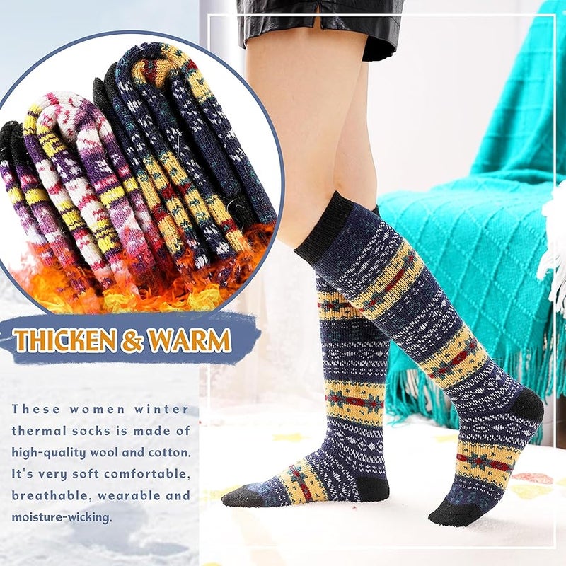 Eyean Women's Knee High Wool Socks Winter Thick Thermal Soft Comfy Over Knee Long High Socks 2 Pairs - Image 2