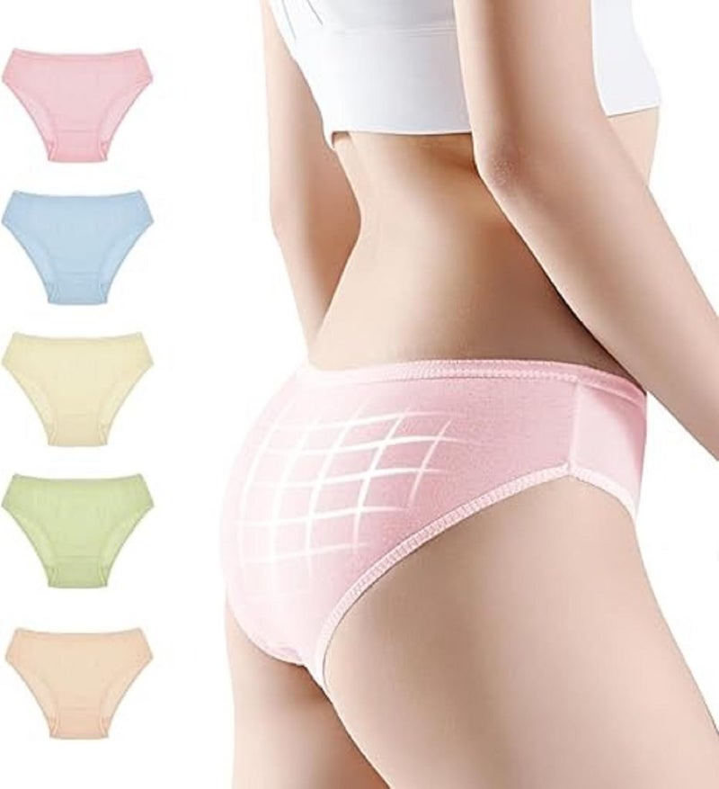 VAIDUE Women's Disposable Underwear Panties | 5 Packs Pure Female Underwear | Pure Cotton Ladies Brief Panties for Travel Outdoor Travel, Spa, Emergencies, Multicolor - Image 1