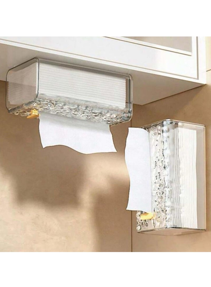 TRASSLE Acrylic Tissue Box Holder Wall Mounted,Transparent Tissue Dispenser with Cover,Drill Free, Self Adhesive, Tissue Storage for Bathroom Bedroom, Vanity,Kitchen, Living room,Office - Image 1