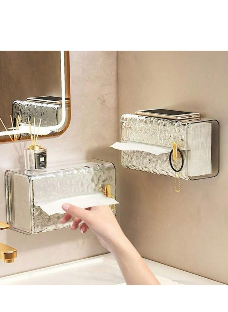 TRASSLE Acrylic Tissue Box Holder Wall Mounted,Transparent Tissue Dispenser with Cover,Drill Free, Self Adhesive, Tissue Storage for Bathroom Bedroom, Vanity,Kitchen, Living room,Office - Image 3
