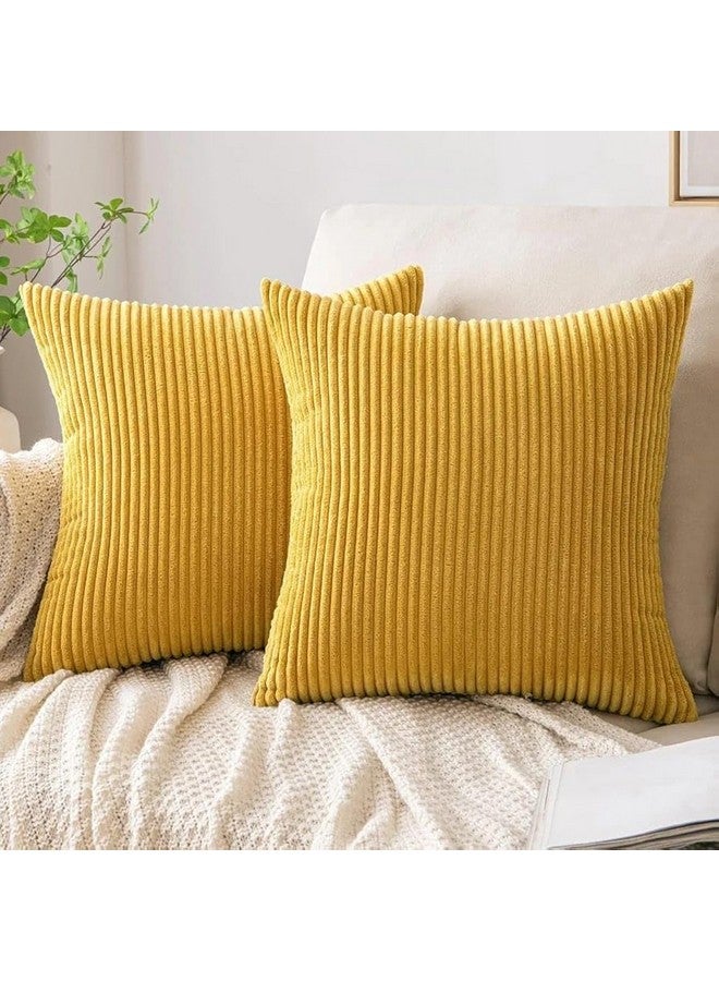 Guffaw Corduroy Cushion Covers with Stripe Pattern Multiple Sizes and Colors Pack of 2 for Couch Bedroom Sofa Living Room Bed Chair (18x18 inches, Mustard) - Image 1