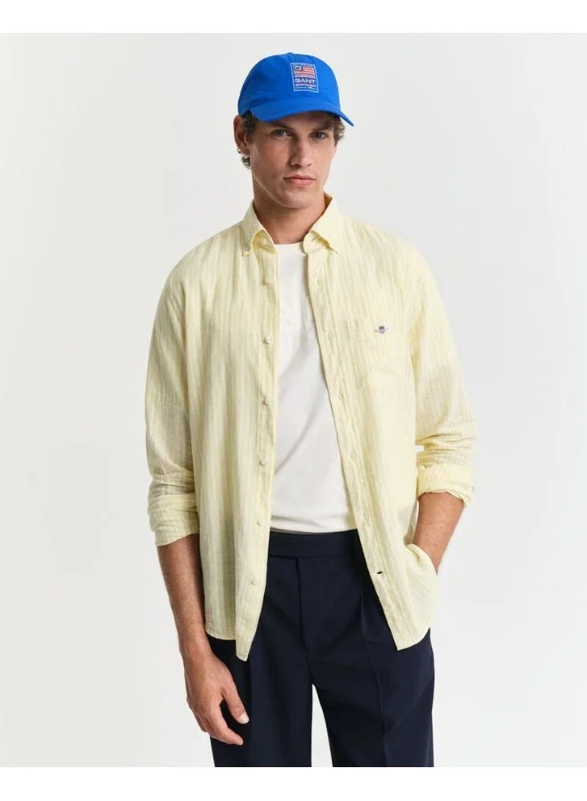 غانت قميص مخطط قطن وكتان رجالي من جانت