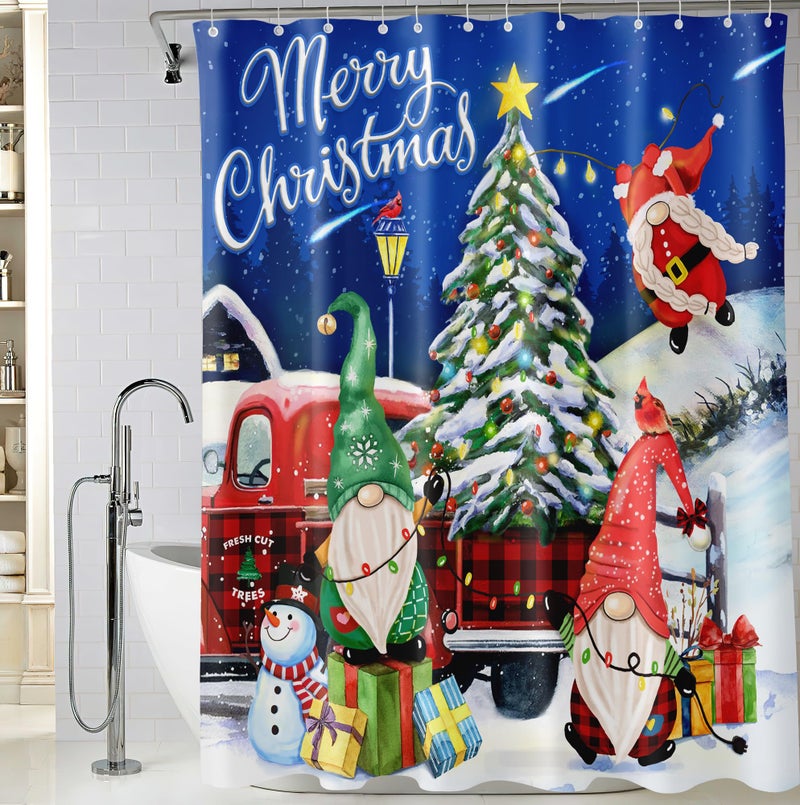 Bivinar GNOME CHRAFF SARTAIN 72 × 72 بوصة عيد ميلاد سعيد شاحنة حمراء مع شجرة عيد الميلاد ستارة شتاء ليلي نجم نجم الثلج ستارة دش دش - Image 3