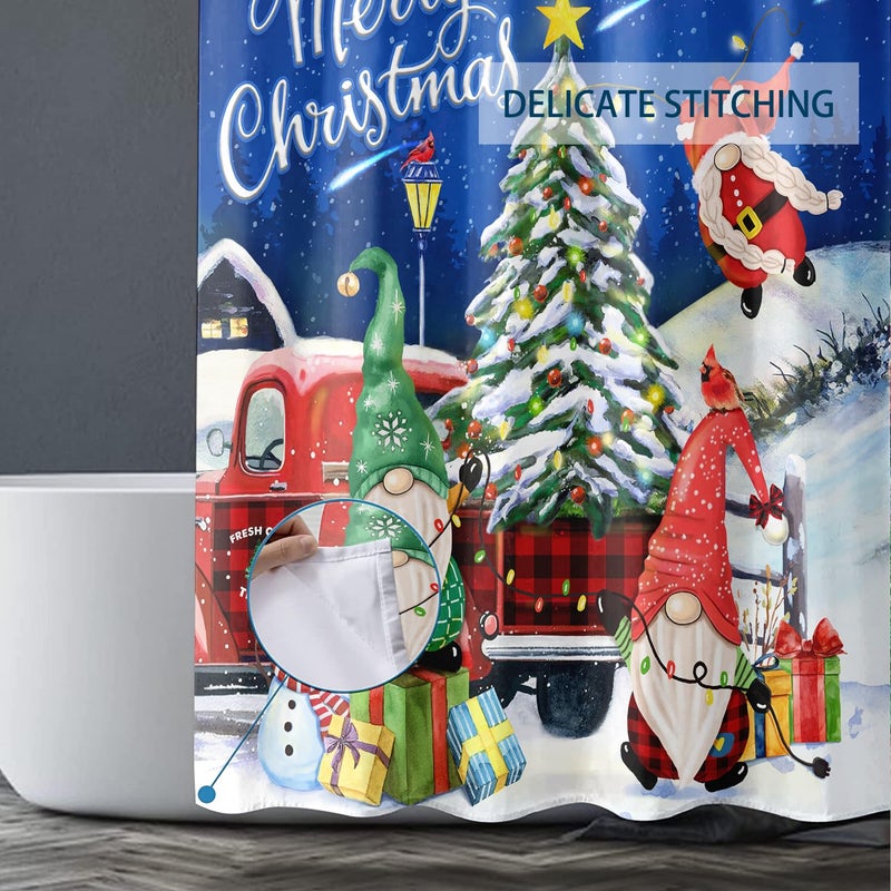 Bivinar GNOME CHRAFF SARTAIN 72 × 72 بوصة عيد ميلاد سعيد شاحنة حمراء مع شجرة عيد الميلاد ستارة شتاء ليلي نجم نجم الثلج ستارة دش دش - Image 4